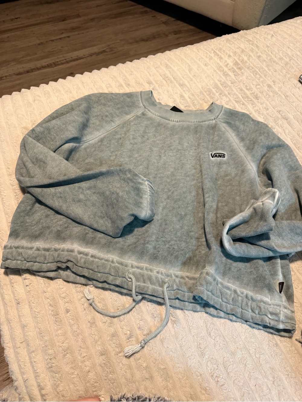 Vans Women's Faded Light Blue Crewneck with Drawstring Hem